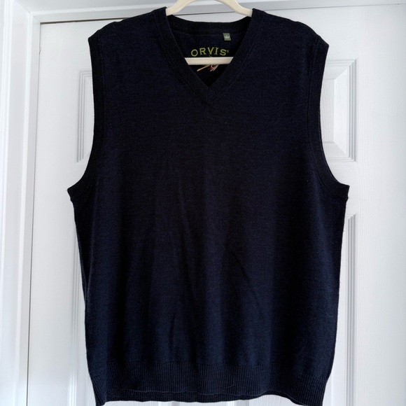 ORVIS 100% Merino Wool Navy Knit Sleeveless V Neck Sweater Vest L - Picture 5 of 8